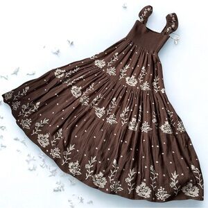 Altar'd State Brown Dress with White Embroidery